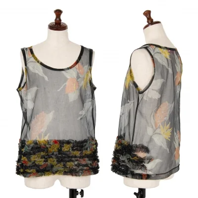 JUNYA WATANABE MAN PINK Ruffle Hem Floral Mesh Tank Top
