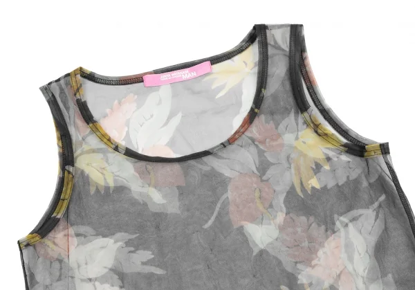 JUNYA WATANABE MAN PINK Ruffle Hem Floral Mesh Tank Top K-123803_003