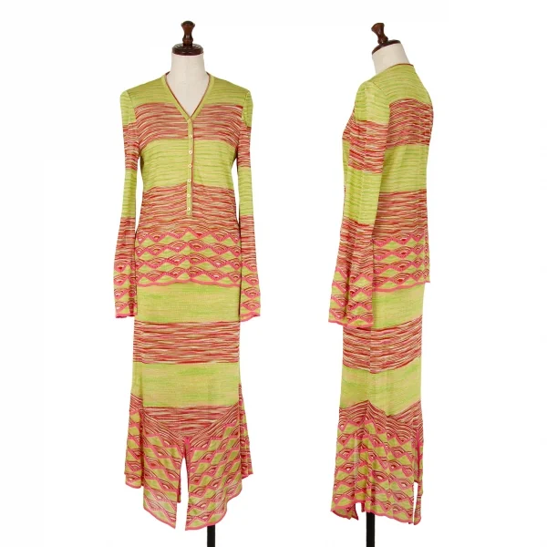 ミッソーニMISSONI ヘンリーネックグラデーションボーダーニットトップス 黄緑ピンクM位 K-123813_013