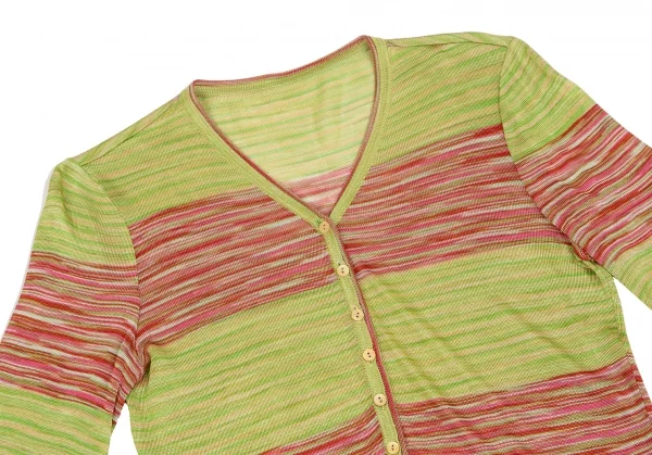 ミッソーニMISSONI ヘンリーネックグラデーションボーダーニットトップス 黄緑ピンクM位 K-123813_003