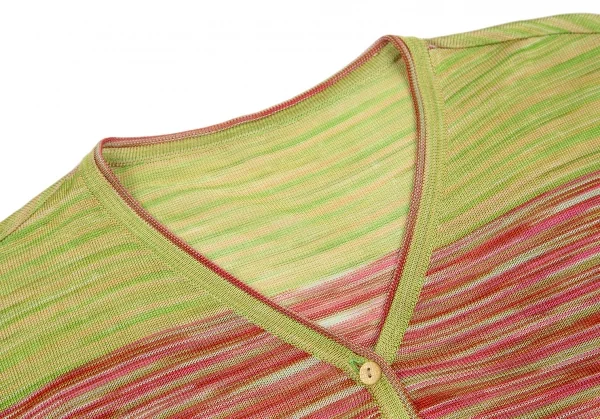 ミッソーニMISSONI ヘンリーネックグラデーションボーダーニットトップス 黄緑ピンクM位 K-123813_004