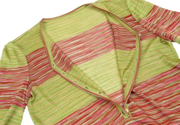 ミッソーニMISSONI ヘンリーネックグラデーションボーダーニットトップス 黄緑ピンクM位 K-123813_006