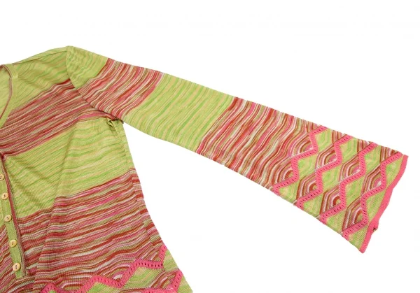 ミッソーニMISSONI ヘンリーネックグラデーションボーダーニットトップス 黄緑ピンクM位 K-123813_007