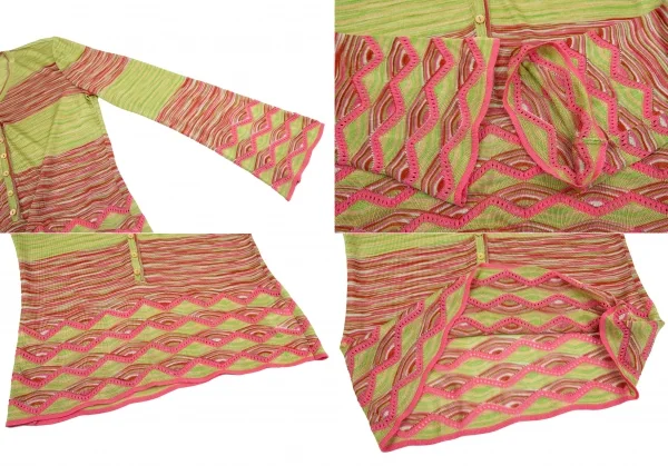 ミッソーニMISSONI グラデーションボーダーニットセットアップ 黄緑ピンクM位 K-123815_005