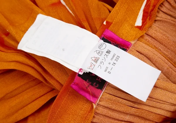 クリスチャン ラクロワChristian Lacroix リネン総柄プリントプリーツスカート オレンジ36 K-123887_012