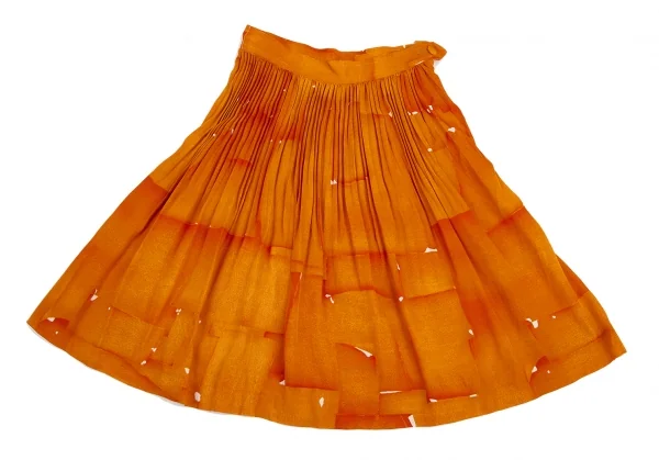 クリスチャン ラクロワChristian Lacroix リネン総柄プリントプリーツスカート オレンジ36 K-123887_002