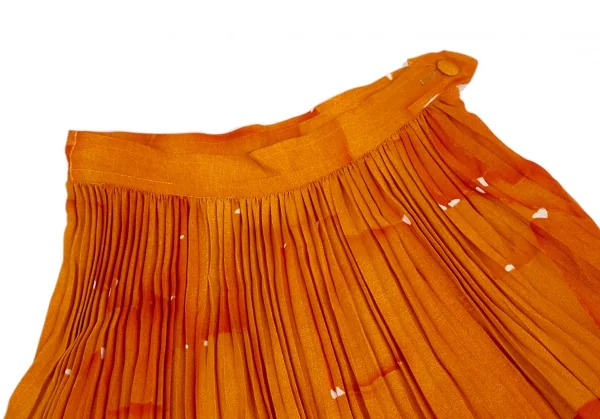 クリスチャン ラクロワChristian Lacroix リネン総柄プリントプリーツスカート オレンジ36 K-123887_003