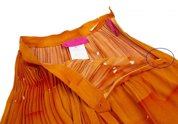 クリスチャン ラクロワChristian Lacroix リネン総柄プリントプリーツスカート オレンジ36 K-123887_006