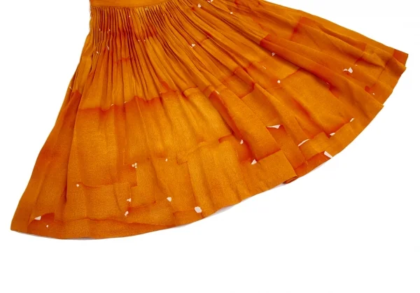 クリスチャン ラクロワChristian Lacroix リネン総柄プリントプリーツスカート オレンジ36 K-123887_008