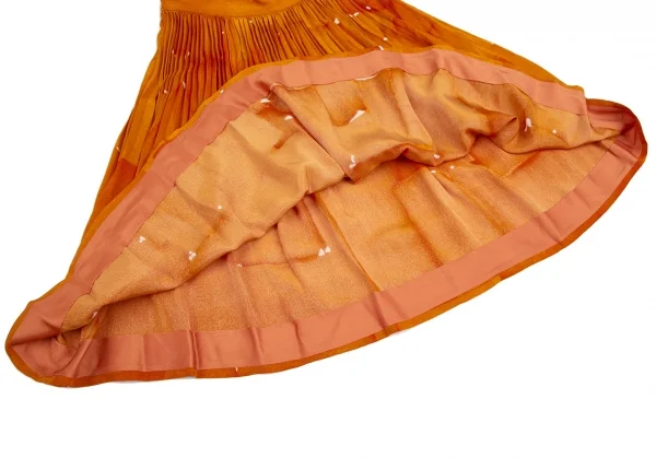 クリスチャン ラクロワChristian Lacroix リネン総柄プリントプリーツスカート オレンジ36 K-123887_009