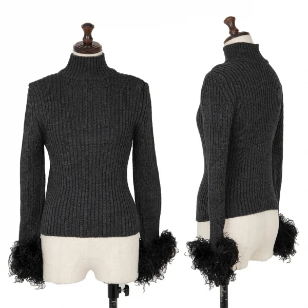 ヴァレンティノVALENTINO LES TRICOTS 袖ファー装飾ニットセーター チャコールグレーS位 K-123891_001