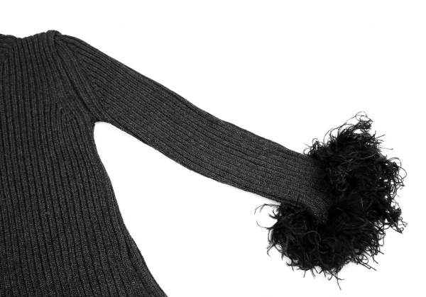 ヴァレンティノVALENTINO LES TRICOTS 袖ファー装飾ニットセーター チャコールグレーS位 K-123891_005