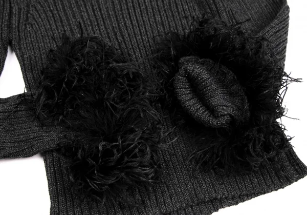 ヴァレンティノVALENTINO LES TRICOTS 袖ファー装飾ニットセーター チャコールグレーS位 K-123891_006