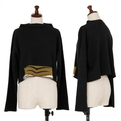 KRIZIA MAGLIA Wool Hem Tiger Pattern Mock Neck Knit Sweater