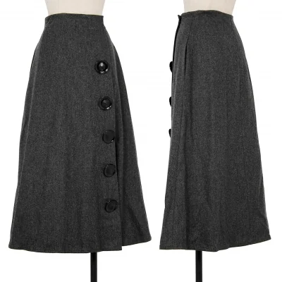 KRIZIA Wool Big Button Front Open Skirt