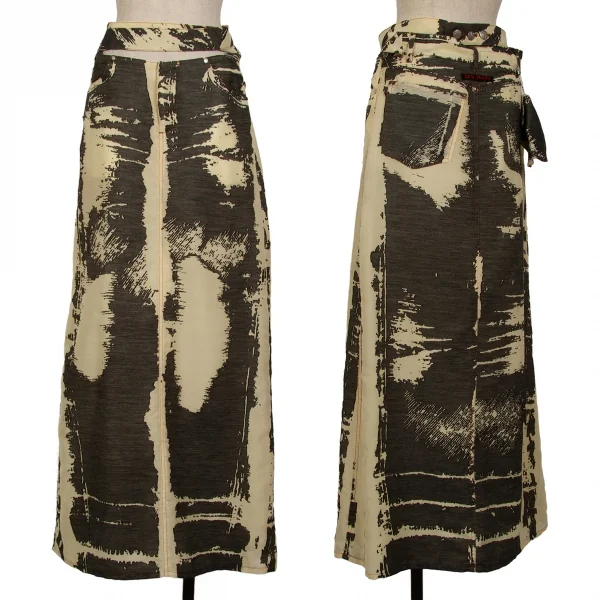 ジャンポールゴルチエJean Paul GAULTIER PARIS オパール加工ベルテッドデザインスカート ベージュ黒40 K-124051_001
