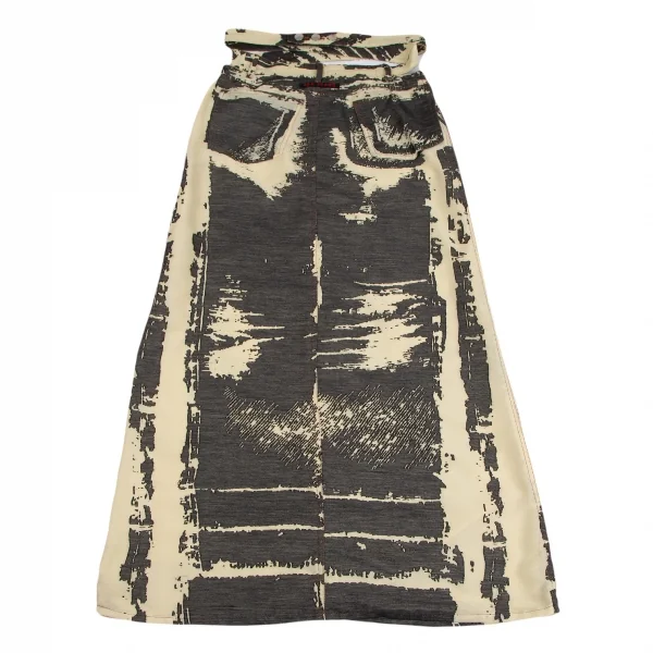 ジャンポールゴルチエJean Paul GAULTIER PARIS オパール加工ベルテッドデザインスカート ベージュ黒40 K-124051_011