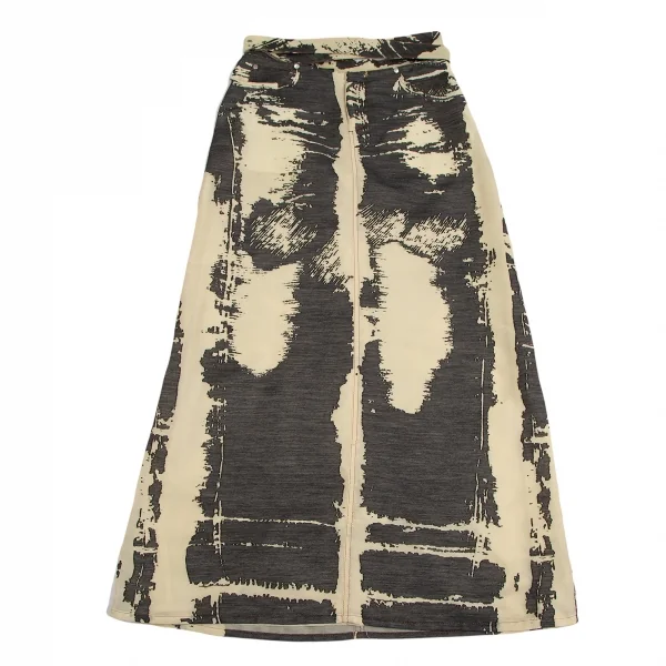 ジャンポールゴルチエJean Paul GAULTIER PARIS オパール加工ベルテッドデザインスカート ベージュ黒40 K-124051_002