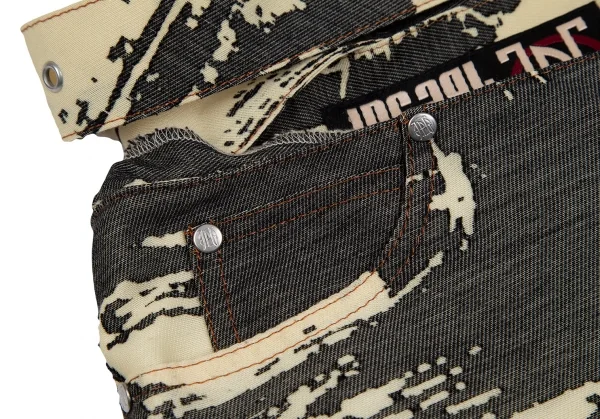 ジャンポールゴルチエJean Paul GAULTIER PARIS オパール加工ベルテッドデザインスカート ベージュ黒40 K-124051_006