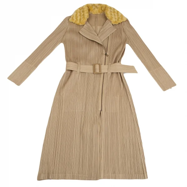 PLEATS PLEASE Detaching Boa Collar Motorcycle Long Coat K-124147_002