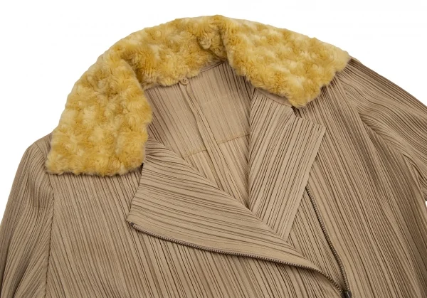 PLEATS PLEASE Detaching Boa Collar Motorcycle Long Coat K-124147_003