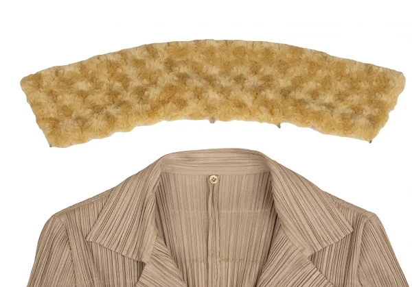 PLEATS PLEASE Detaching Boa Collar Motorcycle Long Coat K-124147_004