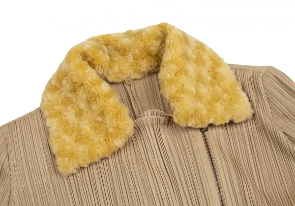 PLEATS PLEASE Detaching Boa Collar Motorcycle Long Coat K-124147_005