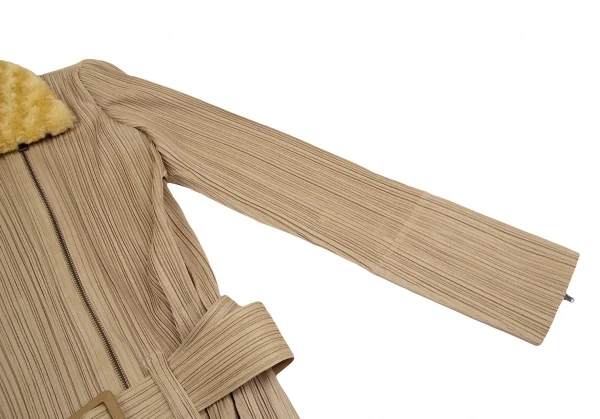 PLEATS PLEASE Detaching Boa Collar Motorcycle Long Coat K-124147_006