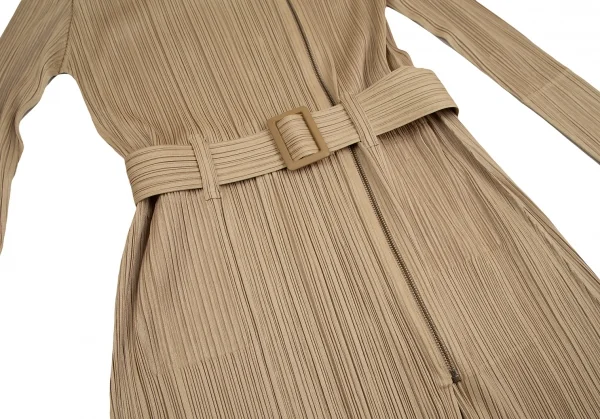 PLEATS PLEASE Detaching Boa Collar Motorcycle Long Coat K-124147_008