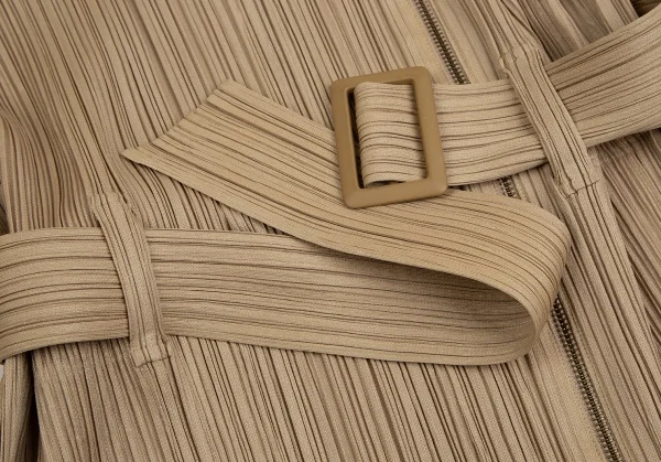 PLEATS PLEASE Detaching Boa Collar Motorcycle Long Coat K-124147_009