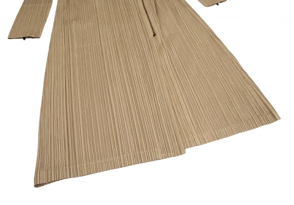 PLEATS PLEASE Detaching Boa Collar Motorcycle Long Coat K-124147_011