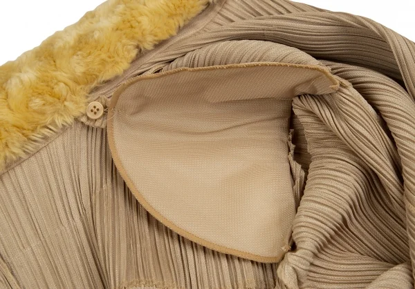 PLEATS PLEASE Detaching Boa Collar Motorcycle Long Coat K-124147_013