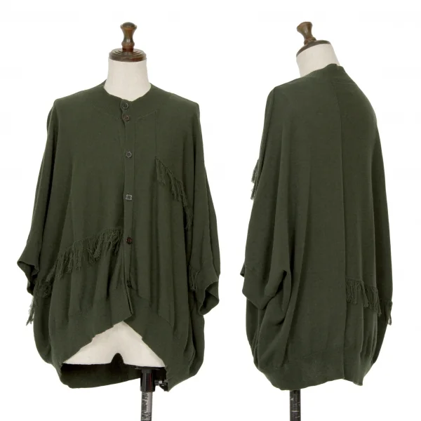 ワイズY's フリンジ切替ドルマンニットカーディガン 緑2 K-124166_001