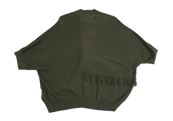 ワイズY's フリンジ切替ドルマンニットカーディガン 緑2 K-124166_011