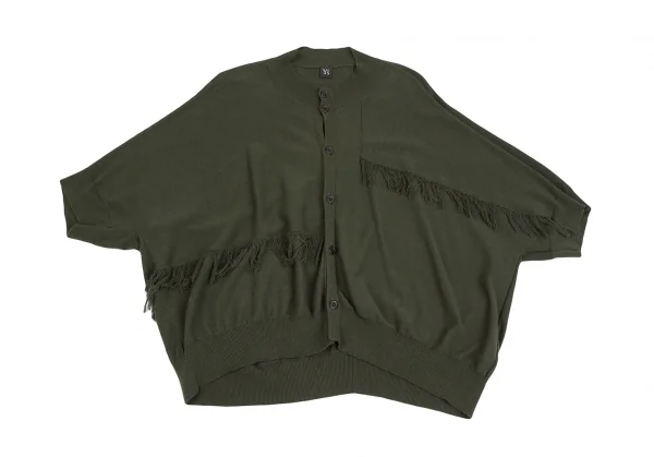 ワイズY's フリンジ切替ドルマンニットカーディガン 緑2 K-124166_002