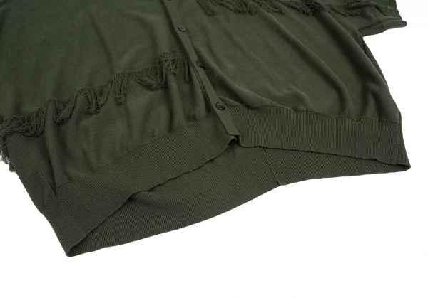 ワイズY's フリンジ切替ドルマンニットカーディガン 緑2 K-124166_009