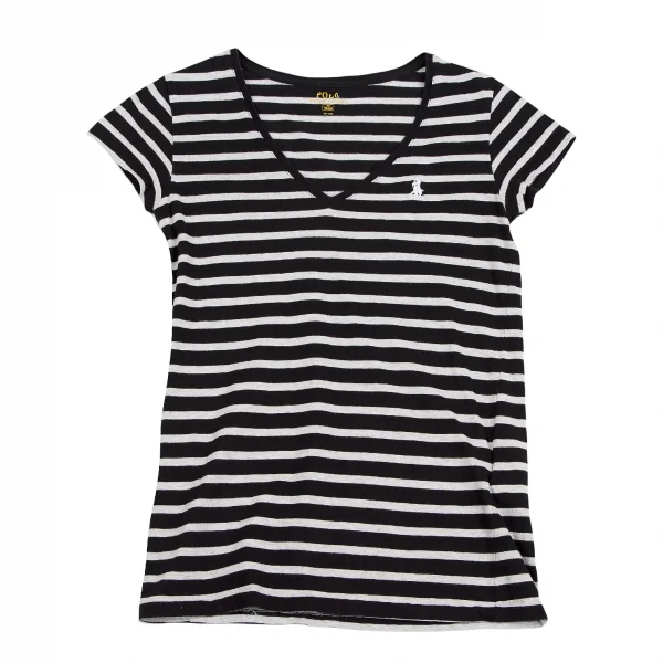 ポロラルフローレンPOLO RALPH LAUREN ワンポイント刺繍ボーダーVネックTシャツ 白黒XS K-124185_001