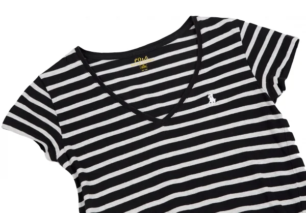ポロラルフローレンPOLO RALPH LAUREN ワンポイント刺繍ボーダーVネックTシャツ 白黒XS K-124185_002