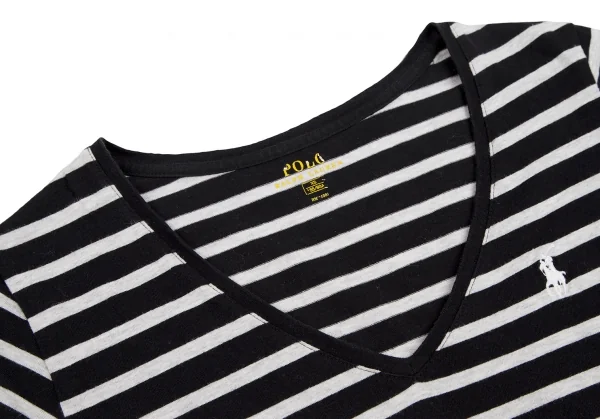 ポロラルフローレンPOLO RALPH LAUREN ワンポイント刺繍ボーダーVネックTシャツ 白黒XS K-124185_003