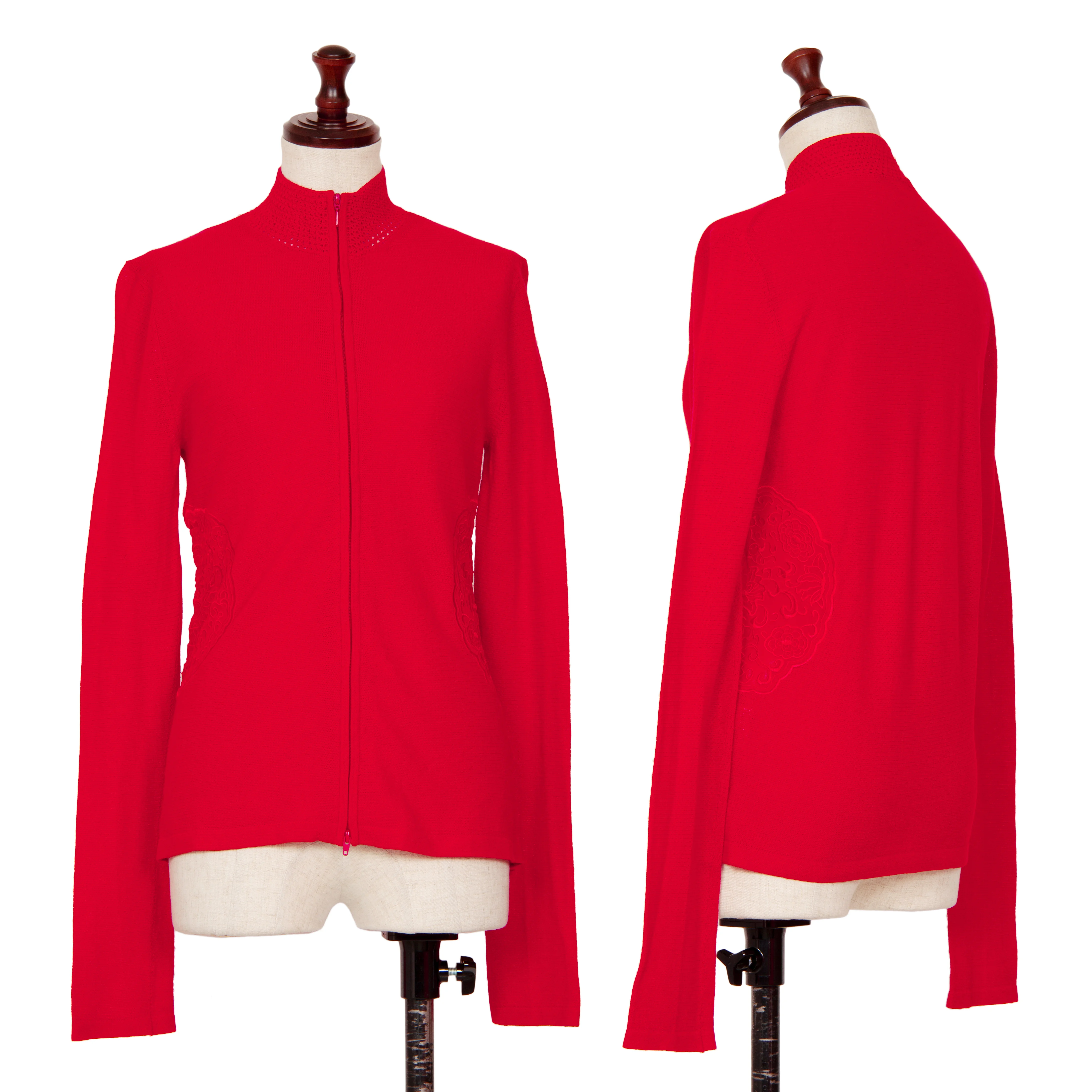 VIVIENNE TAM Side Embroidery Cotton Knit Double Zip Tops Red