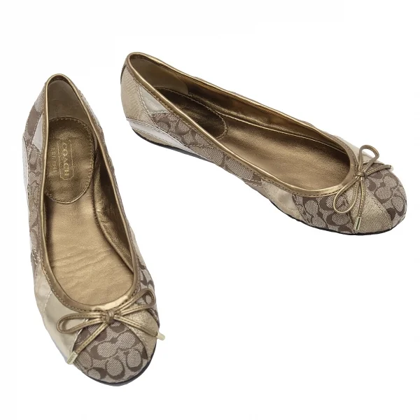 コーチCOACH シグネチャーパターン切り替えバレエシューズ ゴールド23cm位 K-124427_001