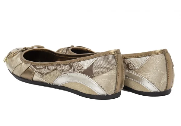 コーチCOACH シグネチャーパターン切り替えバレエシューズ ゴールド23cm位 K-124427_010