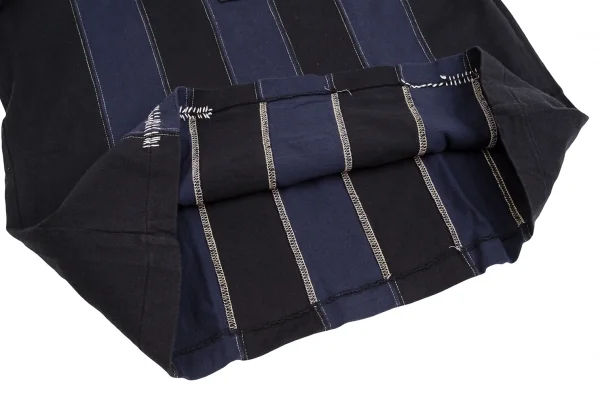 イッセイミヤケ メンISSEY MIYAKE MEN ストライプ切替ステッチデザインポロシャツ 紺黒3 K-124431_012