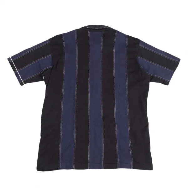 イッセイミヤケ メンISSEY MIYAKE MEN ストライプ切替ステッチデザインポロシャツ 紺黒3 K-124431_013