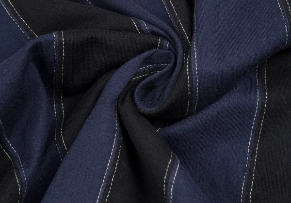 イッセイミヤケ メンISSEY MIYAKE MEN ストライプ切替ステッチデザインポロシャツ 紺黒3 K-124431_014