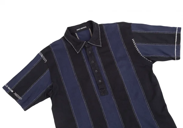 イッセイミヤケ メンISSEY MIYAKE MEN ストライプ切替ステッチデザインポロシャツ 紺黒3 K-124431_002