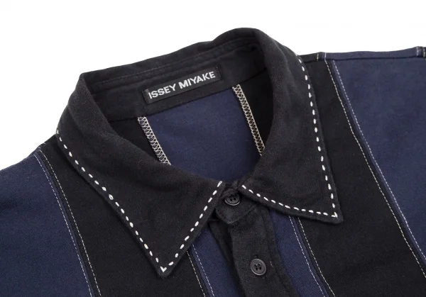 イッセイミヤケ メンISSEY MIYAKE MEN ストライプ切替ステッチデザインポロシャツ 紺黒3 K-124431_003