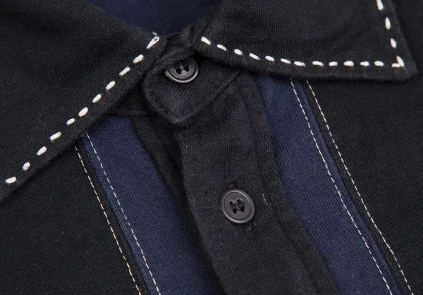 イッセイミヤケ メンISSEY MIYAKE MEN ストライプ切替ステッチデザインポロシャツ 紺黒3 K-124431_005
