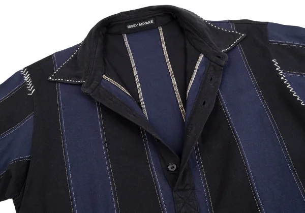 イッセイミヤケ メンISSEY MIYAKE MEN ストライプ切替ステッチデザインポロシャツ 紺黒3 K-124431_006