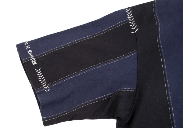 イッセイミヤケ メンISSEY MIYAKE MEN ストライプ切替ステッチデザインポロシャツ 紺黒3 K-124431_007